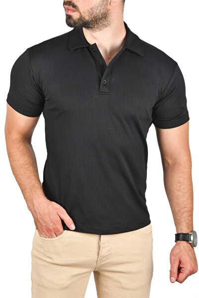 DeepSEA Ανδρικό μπλουζάκι με μαύρο λεπτό γιακά πόλο μπλουζάκι με λεπτή εφαρμογή Lycra γιακά 2501215
