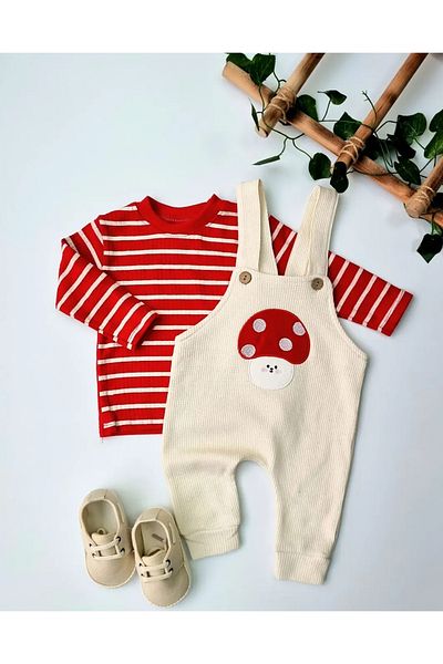 Baby Wings Mushroom Embroidered Badili Salopet Set