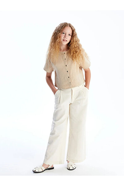 LC Waikiki LCW Kids bež pantalone za devojčice sa elastičnim strukom Nabrano