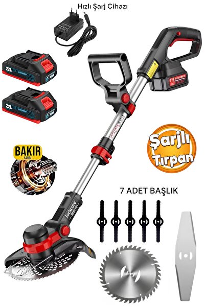 DYNAMİC MAX 860Rn ŞARJLI OT ÇALI ÇİM BİÇME KESME TIRPAN MAKİNESİ ÇİFT AKÜLÜ 7...