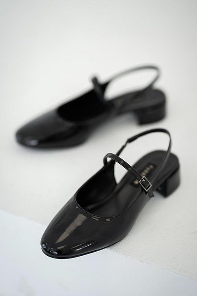 Parponi Hello Women's Low Heeled Patent Leather Shoes Black