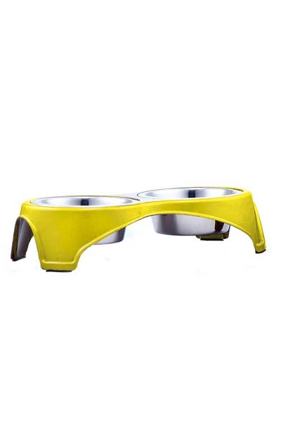Agility Bol dublu pentru hrana animale, 34.5 X 18 X 7.8 cm, galben
