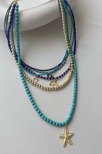 mos&more Mavi Kombinli Deniz Yıldızı Balık Charmlı Kolye