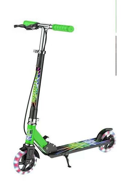 OEM Foldable scooter with 2 lighted wheels, handbrake, jack, max weight 60 kg, color Green