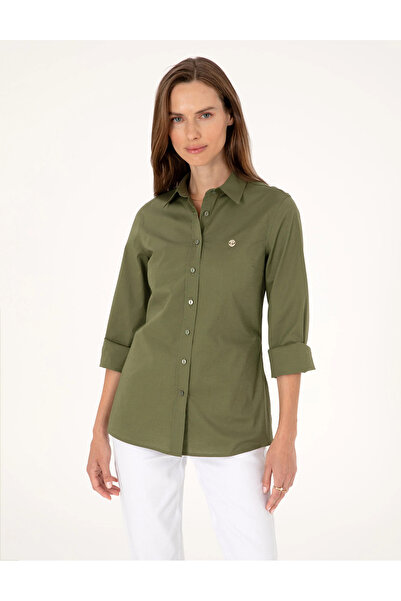 Pierre Cardin Haki Slim Fit Uzun Kollu Kadın Gömlek