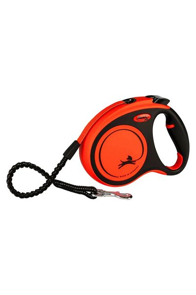 Flexi Lesa retractabila Xtreme, 5m/35 kg, Plastic/Nailon, Negru/Portocaliu, M