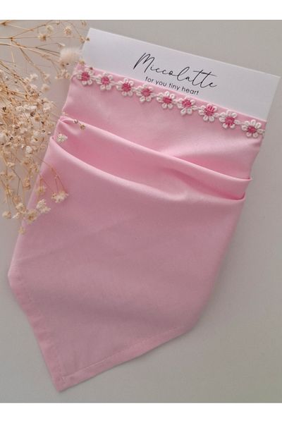Miccolatte Baby Girl Daisy Detailed Cotton Poplin Tie-Up Triangle Bandana (0-2 Years)