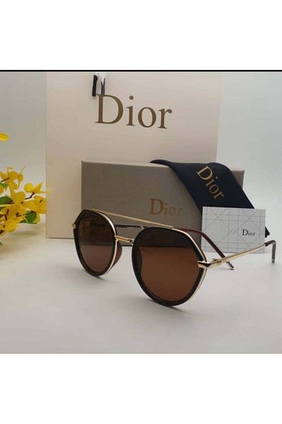 glassess Dior Glasses with Circular Brown Lenses and Gold Arm