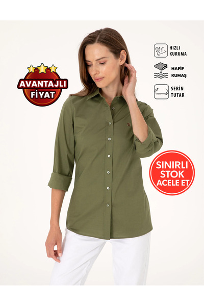 Pierre Cardin Haki Slim Fit Uzun Kollu Kadın Gömlek