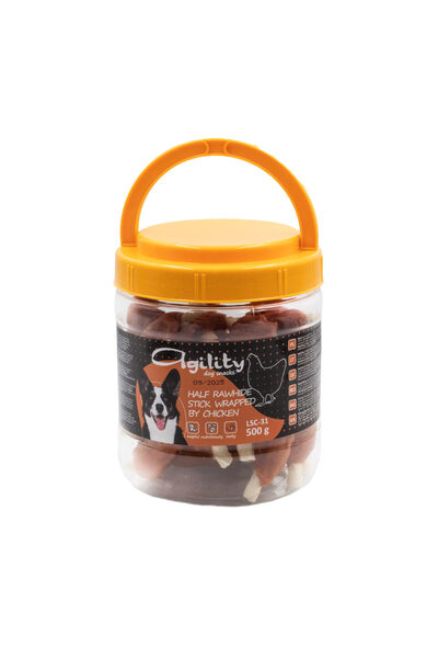 Agility Recompense pentru caini Agility, bete din piele cruda infasurate de pui, 500g