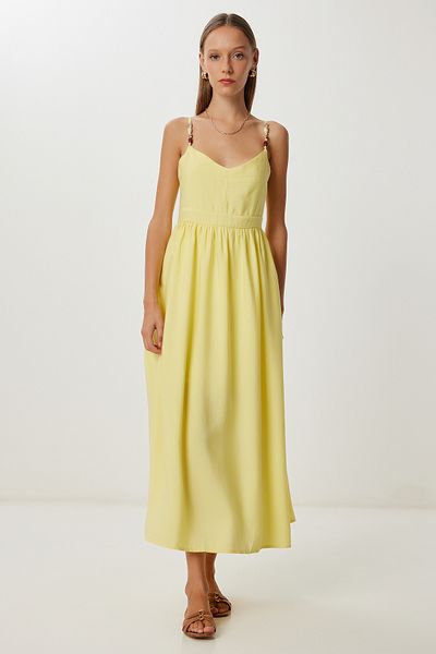 Lovelyİstanbul Bead Detailed Strap Summer Modal Dress Lub0141 Yellow
