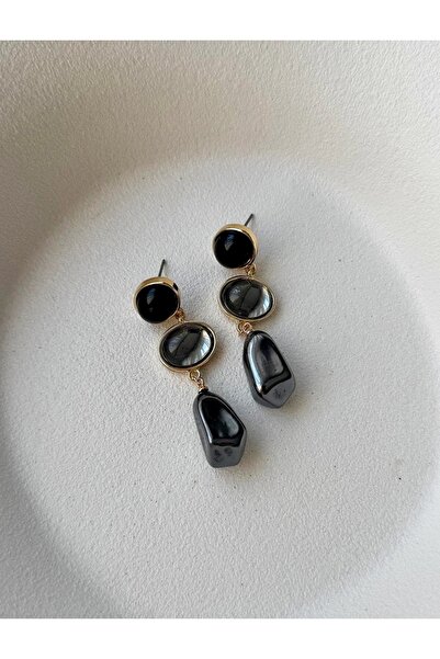 mos&more Antrasit İnci Şık Kadın Küpe