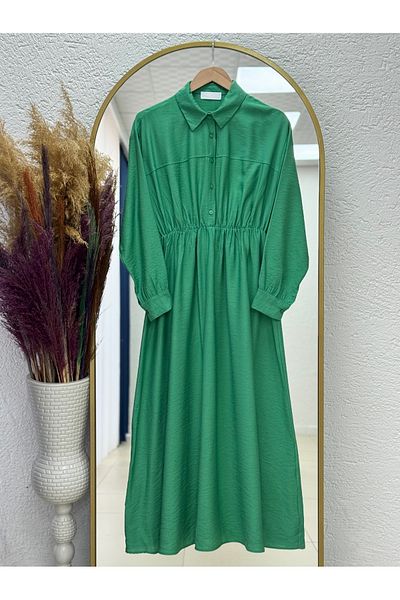 MİHRA STORE Mireva Half Patched Elastic Waist Dress-As4078 Green