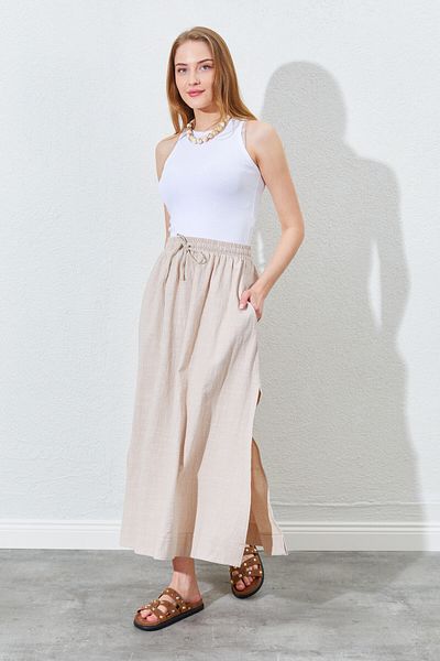 EDITION WOMAN Long Linen Women's Skirt with Side Slit Detail |   Ek100291933