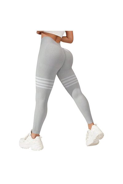 OEM Colanti Model Jambiere cu Dungi, Talie Inalta si Efect Push-Up. Gri - L