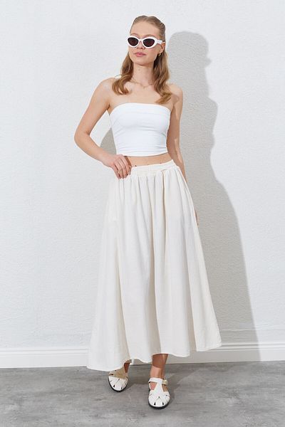 EDITION WOMAN Long Women's Skirt with Elastic Waist, Pockets and Comfortable Fit |   Ek100291338