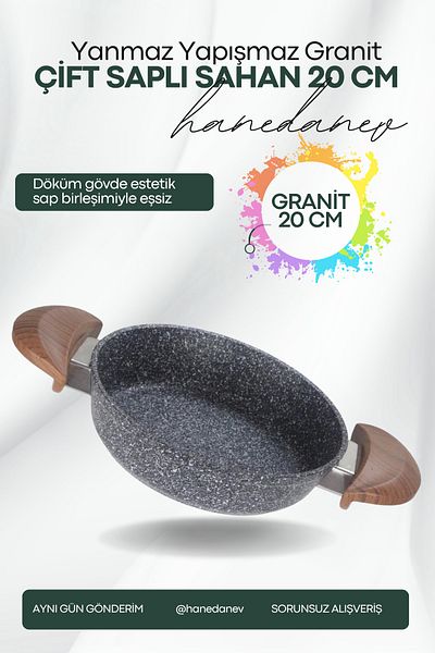 Hanedanev Egg Pan 20 cm Granite Double Handle Pan 4 mm Thickness Granite Fireproof Non-Stick