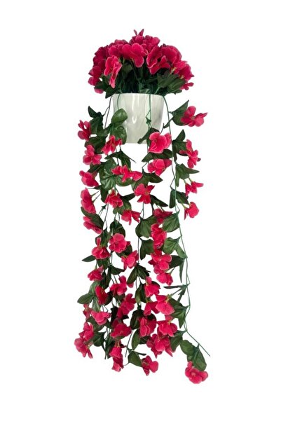 Nettenevime Yapay Çiçek Sarkan Fuşya Menekşe Krem Rengi Saksıda 4 Sarkan Dall...