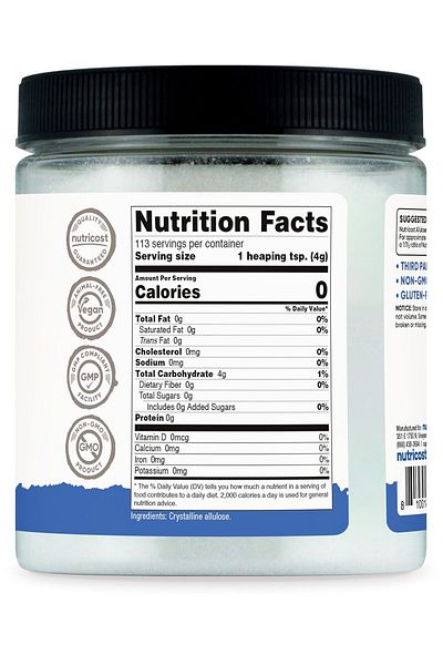 Nutricost Allulose Sweetener Keto Sugar 0 Calorie Low Carb Crystalline Zero Calorie Sweetener