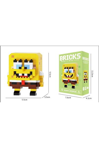 OEM Construction Set, Mini Character, Cartoon, Spongebob, 202 Pieces, For Kids and Adults