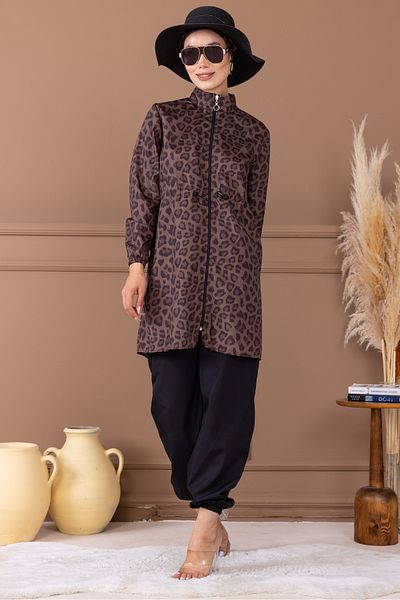 dilber fashion Μαγιό με μοτίβο λεοπάρ και τσάντα δώρο με ελαστική μέση με μοτίβο με φερμουάρ