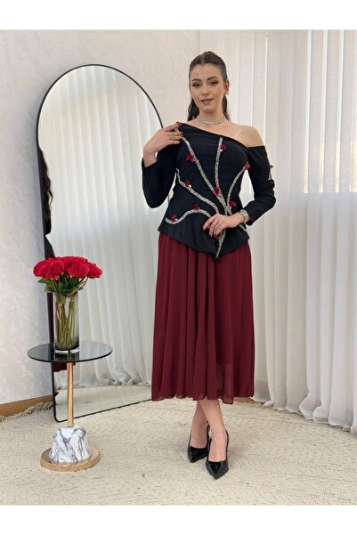 leevan fashion Soft midi dress with roses