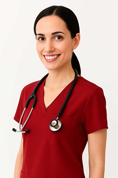PIQUE Red Lycra Unisex Bat Sleeve Nurse and Doctor Uniform Set Scrubs