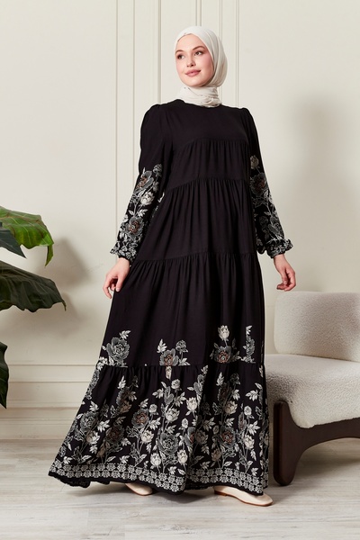 fistan Eteği Kat Kat Sulu Desen Tesettür Elbise Namaz Elbisesi Anne Elbisesi ...