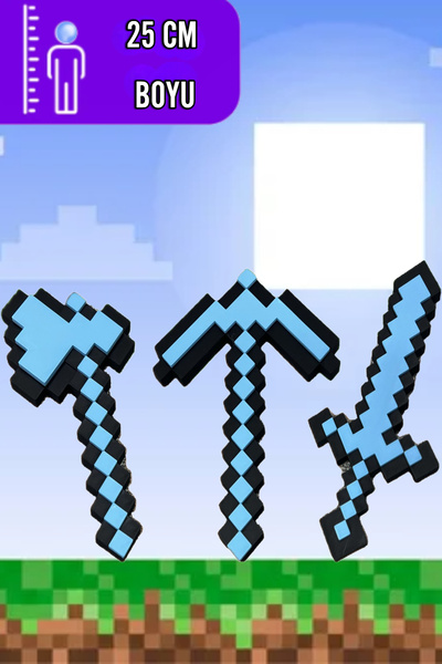 ESENLİWE Printorium Minecraft Kılıç-kazma- Balta Üçlü Elmas Set 25 Cm / Minec...
