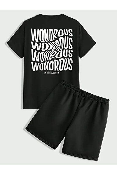 AEMİ طقم شورت تي شيرت كبير الحجم مطبوع للجنسين