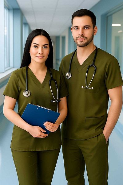 PIQUE Kaki Lycra Unisex Manecă Liliac Asistentă și Doctor Uniformă Scrubs