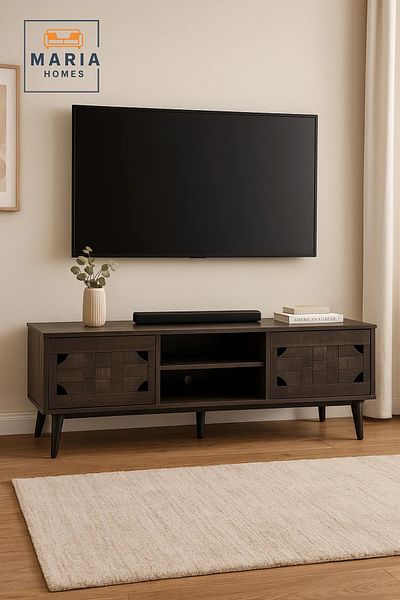 MARIA HOMES Modern Walnut Wooden TV Stand with Storage – 180 cm Media Console Unit