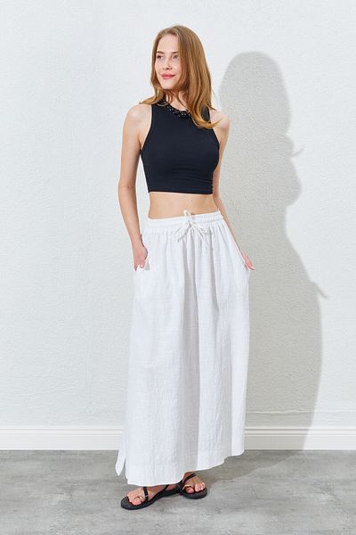EDITION WOMAN Long linen women's skirt with side slit detail |   Ek100291933.