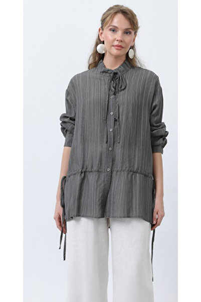 Needleprrive Kadın Bel Büzgü Detaylı Antrasit Gömlek