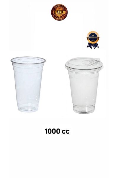 figanlar ambalaj 1000Cc Largest Size Plastic Pet Lemonade/Milkshake Cup with 50 Pieces Clip Lids