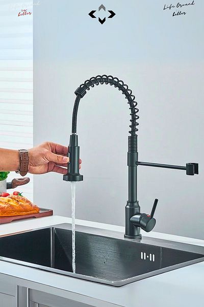 LİGROUND Industrial Kitchen Faucet Modern Sink Faucet Stainless Steel Spiral Rotatable Detachable