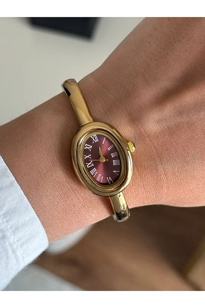 RoseandRoses Baignoe Original Model Basic Case Clamp Women's Wristwatch Gold (Burgundy Dial)