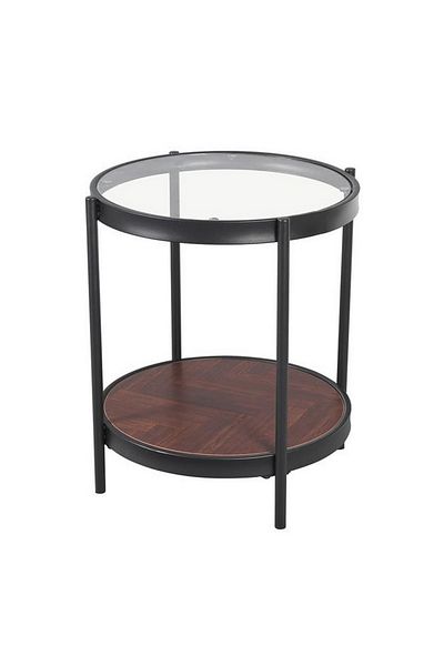 private house Set of 2 single-serve tables with a glass top and brown wood