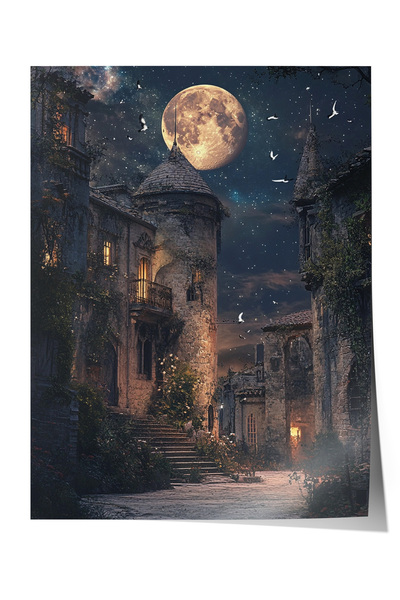 Zestia Poster fără ramă, Străzi urbane medievale, Lumină de lună și atmosferă...