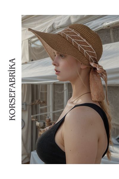 korsefabrika trend mood store Стилна и функционална сламена плажна и ежедневна шапка с широка периферия и сенник