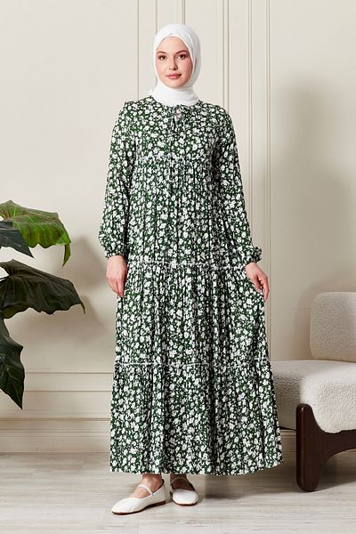 fistan Skirt Layered Flower Patterned Gypsy Viscose Dress Hijab Dress Mother's Dress Prayer Dress