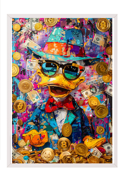 Zestia Картина с бяла рамка, богата патица, злато и крипто детайли, цифров гр...