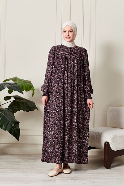 fistan Floral Print Round Robe Mother Hijab Dress