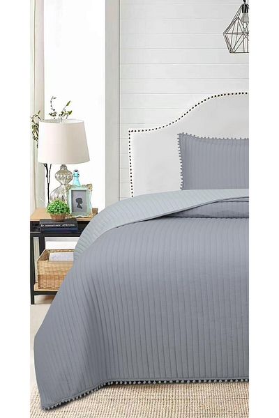 Bikaya Home Single 2 Piece Bedspread Set with Pompom - 180X240 cm