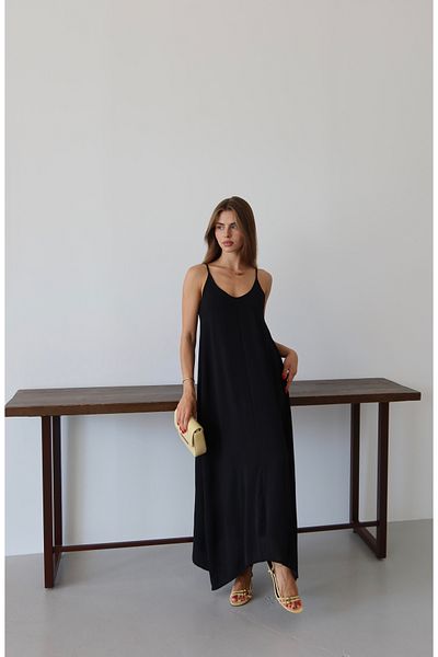şuranur Women's Black Aerobin Fabric Long Black Dress with Adjustable Strap