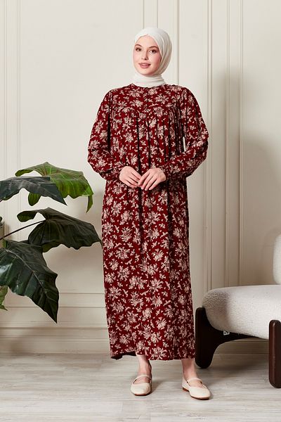 fistan Floral Print Round Robe Mother Hijab Dress
