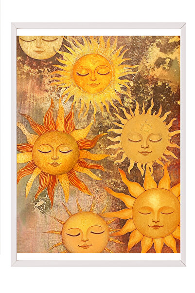 Zestia Beyaz Çerçeveli Tablo, Güneş Yüzleri, Sarı Tonlarda Spiritüel Tasarım ...