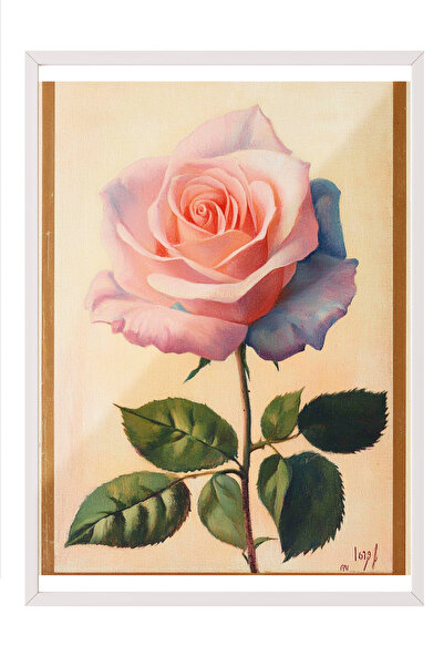 Zestia Tablou în ramă albă, trandafir roz, ilustrație realistă cu flori, Post...