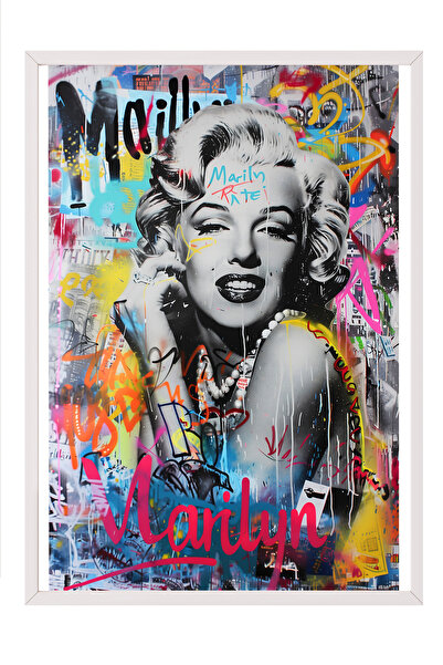 Zestia Tablou înrămat alb, Marilyn Monroe, fundal cu graffiti, poster în stil...