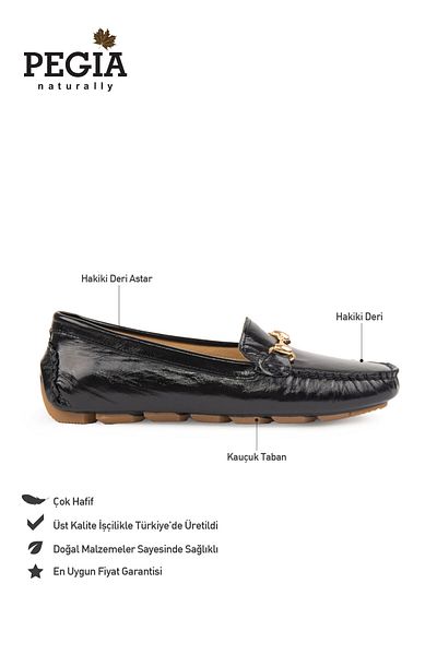 Pegia Loafer de damă din piele lacuită autentică cu cataramă 700909